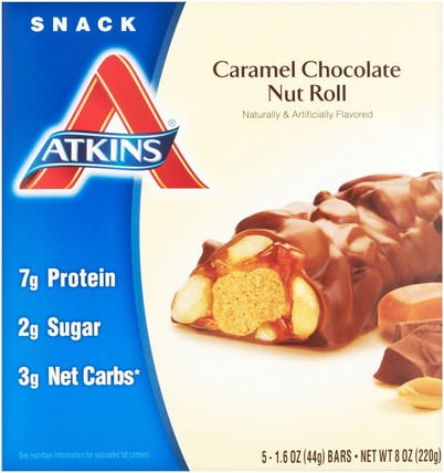 Advantage, Caramel Chocolate Nut Roll, 5 Bars, 1.6 oz (44 g) Each by Atkins, 補品，營養棒，飲食 HK 香港