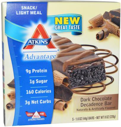 Dark Chocolate Decadence Bar, 5 Bars, 1.6 oz (44 g) Per Bar by Atkins, 補品，營養棒，飲食 HK 香港