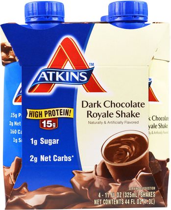 Dark Chocolate Royale Shake, 4 Shakes, 11 fl oz (325 ml) Each by Atkins, 健康，飲食 HK 香港