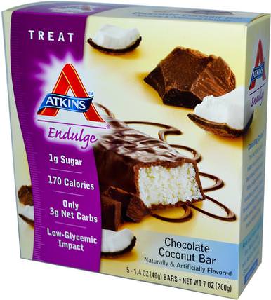 Endulge, Chocolate Coconut Bar, 5 Bars, 1.4 oz (40 g) Each by Atkins, dieet HK 香港