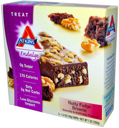 Endulge, Nutty Fudge Brownie, 5 Bars, 1.4 oz (40 g) Each by Atkins, 食物，零食，健康零食，阿特金斯忍受 HK 香港