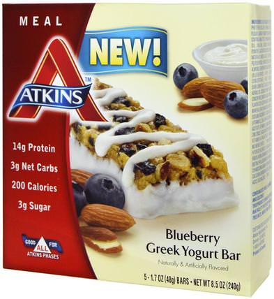 Greek Yogurt Bar, Blueberry, 5 Bars, 1.7 oz (48 g) Each by Atkins, 補品，營養棒，飲食 HK 香港