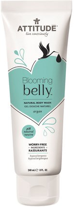 Blooming Belly, Natural Body Wash, Argan, 8 fl oz (240 ml) by ATTITUDE, 洗澡，美容，摩洛哥堅果浴，沐浴露 HK 香港