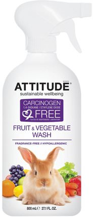 Fruit & Vegetable Wash, 27.1 fl oz (800 ml) by ATTITUDE, 家庭，家庭清潔工，家庭 HK 香港