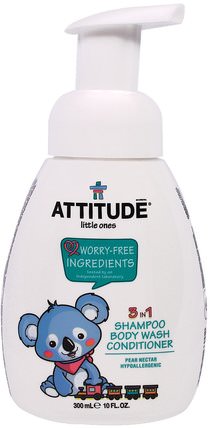 Little Ones, 3 in 1 Shampoo Body Wash Conditioner, Pear Nectar, 10 fl oz (300 ml) by ATTITUDE, 洗澡，美容，身體護理，洗髮水，兒童洗髮水 HK 香港