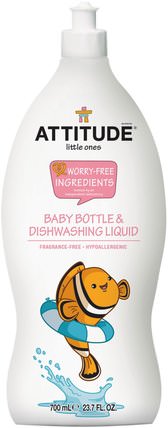 Little Ones, Baby Bottle & Dishwashing Liquid, Fragrance-Free, 23.7 fl oz (700 ml) by ATTITUDE, 家庭，洗碗，嬰兒餵養和清潔 HK 香港