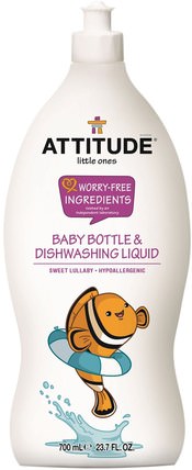 Little Ones, Baby Bottle & Dishwashing Liquid, Sweet Lullaby, 23.7 fl oz (700 ml) by ATTITUDE, 家庭，洗碗，兒童和嬰兒清潔 HK 香港