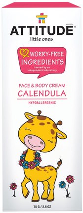 Little Ones, Calendula Face & Body Cream, 2.6 oz (75 g) by ATTITUDE, 洗澡，美容，潤膚露，嬰兒潤膚露 HK 香港