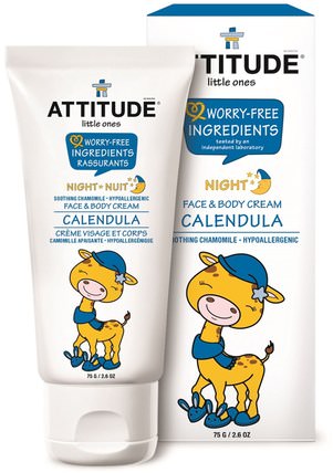 Little Ones, Face & Body Cream, Night, Calendula, 2.6 oz (75 g) by ATTITUDE, 洗澡，美容，潤膚露，嬰兒潤膚露 HK 香港