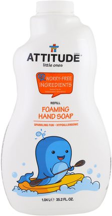 Little Ones, Foaming Hand Soap, Refill, 35.2 fl oz (1.04 l) by ATTITUDE, 洗澡，美容，身體護理，兒童健康，嬰兒及兒童產品 HK 香港