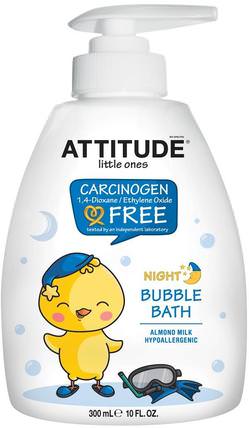 Little Ones, Night Bubble Bath, Almond Milk, 10 fl oz (300 ml) by ATTITUDE, 洗澡，美容，泡泡浴，孩子泡泡浴 HK 香港