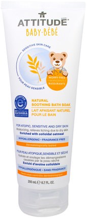 Sensitive Skin Care, Baby, Natural Soothing Bath Soak, Fragrance Free, 6.7 fl oz (200 ml) by ATTITUDE, 兒童健康，兒童沐浴，態度敏感的皮膚護理 HK 香港