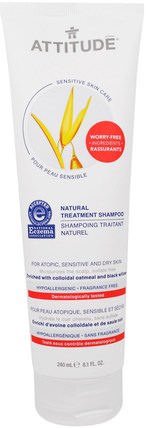 Sensitive Skin Care, Natural Treatment Shampoo, 8.1 fl oz (240 ml) by ATTITUDE, 洗澡，美容，頭髮，頭皮，態度敏感的皮膚護理 HK 香港
