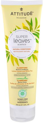 Super Leaves Science, Natural Conditioner, Clarifying, Lemon Leaves and White Tea, 8 oz (240 ml) by ATTITUDE, 洗澡，美容，頭髮，頭皮，洗髮水，護髮素 HK 香港