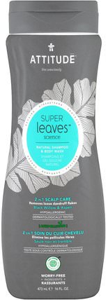 Super Leaves Science, Natural Shampoo & Body Wash, 2 in 1 Scalp Care, Black Willow & Aspen, 16 oz (473 ml) by ATTITUDE, 洗澡，美容，頭髮，頭皮，男士護髮，洗髮水，護髮素 HK 香港