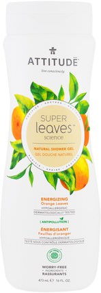 Super Leaves Science, Natural Shower Gel, Energizing, Orange Leaves, 16 oz (473 ml) by ATTITUDE, 洗澡，美容，頭髮，頭皮，洗髮水，護髮素 HK 香港