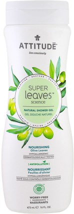 Super Leaves Science, Natural Shower Gel, Nourishing, Olive Leaves, 16 oz (473 ml) by ATTITUDE, 洗澡，美容，沐浴露 HK 香港