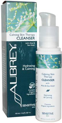 Calming Skin Therapy, Cleanser, Sensitive Skin, 3.4 fl oz (100 ml) by Aubrey Organics, 美容，面部護理，洗面奶，健康，皮膚 HK 香港