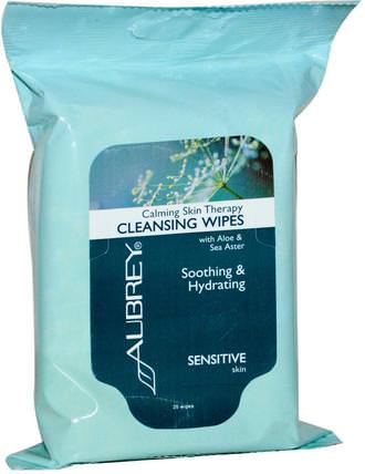 Calming Skin Therapy, Cleansing Wipes, 25 Wipes by Aubrey Organics, 美容，面部護理，潔面乳，皮膚型酒渣鼻，敏感肌膚 HK 香港