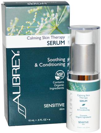 Calming Skin Therapy Serum, .5 fl oz (15 ml) by Aubrey Organics, 健康，皮膚血清，美容，面部護理，皮膚型酒渣鼻，敏感皮膚 HK 香港