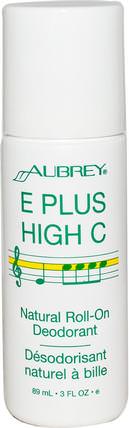 E Plus High C, Natural Roll-On Deodorant, 3 fl oz (89 ml) by Aubrey Organics, 沐浴，美容，除臭劑，滾裝除臭劑 HK 香港