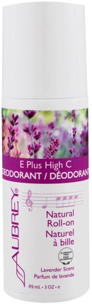 E Plus High C, Natural Roll-On Deodorant, Lavender Scent, 3 fl oz (89 ml) by Aubrey Organics, 沐浴，美容，除臭劑，滾裝除臭劑 HK 香港