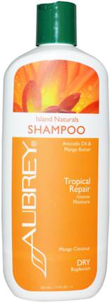 Island Naturals Shampoo, Dry/Replenish, Mango Coconut, 11 fl oz (325 ml) by Aubrey Organics, 洗澡，美容，洗髮水，頭髮，頭皮，護髮素 HK 香港