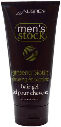 Mens Stock, Hair Gel, Ginseng Biotin, 6 fl oz (177 ml) by Aubrey Organics, 沐浴，美容，髮型定型凝膠，男士個人護理 HK 香港