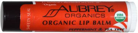 Organic Lip Balm, Peppermint & Tea Tree.15 oz (4.25 g) by Aubrey Organics, 洗澡，美容，唇部護理，唇膏，健康，皮膚 HK 香港