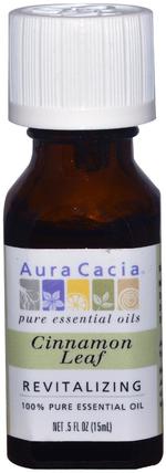 100% Pure Essential Oil, Cinnamon Leaf, Revitalizing.5 fl oz (15 ml) by Aura Cacia, 沐浴，美容，香薰精油，肉桂油 HK 香港