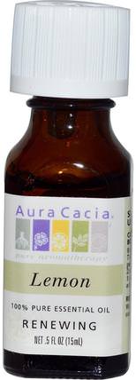 100% Pure Essential Oil, Lemon.5 fl oz (15 ml) by Aura Cacia, 沐浴，美容，香薰精油，檸檬油 HK 香港