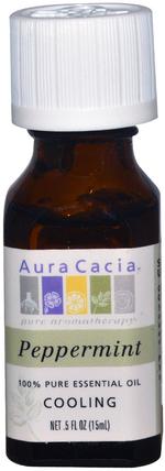 100% Pure Essential Oil, Peppermint, Cooling.5 fl oz (15 ml) by Aura Cacia, 沐浴，美容，香薰精油，薄荷油 HK 香港