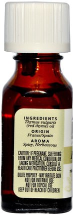 100% Pure Essential Oil, Red Thyme, Purifying, 0.5 fl oz (15 ml) by Aura Cacia, 沐浴，美容，香薰精油，百里香油 HK 香港