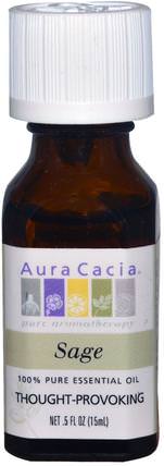 100% Pure Essential Oil, Sage, 0.5 fl oz (15 ml) by Aura Cacia, 沐浴，美容，香薰精油，鼠尾草精油 HK 香港