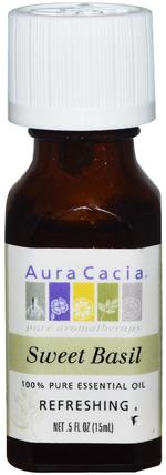 100% Pure Essential Oil, Sweet Basil, Refreshing.5 fl oz (15 ml) by Aura Cacia, 沐浴，美容，香薰精油，羅勒油 HK 香港