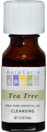 100% Pure Essential Oil, Tea Tree.5 fl oz (15 ml) by Aura Cacia, 沐浴，美容，香薰精油，茶樹精油 HK 香港