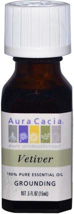 100% Pure Essential Oil, Vetiver.5 fl oz (15 ml) by Aura Cacia, 沐浴，美容，香薰精油，香根草油 HK 香港