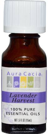 100% Pure Essential Oils, Lavender Harvest, 0.5 fl oz (15 ml) by Aura Cacia, 沐浴，美容，香薰精油，薰衣草精油 HK 香港
