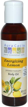 Aromatherapy Body Oil, Energizing Lemon, 4 fl oz (118 ml) by Aura Cacia, 健康，皮膚，按摩油 HK 香港