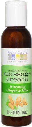 Aromatherapy Massage Cream, Warming Ginger & Mint, 4 fl oz (118 ml) by Aura Cacia, 健康，皮膚，按摩油 HK 香港