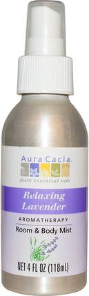 Aromatherapy Room & Body Mist, Relaxing Lavender, 4 fl oz (118 ml) by Aura Cacia, 家用，空氣清新劑除臭劑，浴液，香水噴霧劑 HK 香港