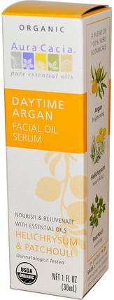 Daytime Argan Essentials Facial Oil Serum, Helichrysum & Patchouli, 1 fl oz (30 ml) by Aura Cacia, 洗澡，美容，摩洛哥堅果，皮膚血清 HK 香港