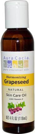 Natural Skin Care Oil, Harmonizing Grapeseed, 4 fl oz (118 ml) by Aura Cacia, 健康，皮膚，葡萄籽油，按摩油 HK 香港