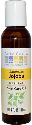 Natural Skin Care Oil, Balancing Jojoba, 4 fl oz (118 ml) by Aura Cacia, 健康，皮膚，荷荷巴油，按摩油 HK 香港