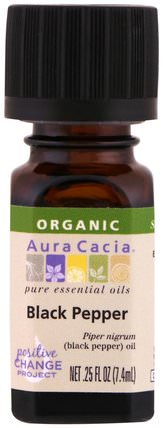 Organic 100% Pure Essential Oil, Black Pepper.25 fl oz (.74 ml) by Aura Cacia, 健康，皮膚，按摩油 HK 香港