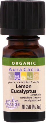 Organic 100% Pure Essential Oil, Lemon Eucalyptus.25 fl oz (7.4 ml) by Aura Cacia, 健康，皮膚，按摩油 HK 香港
