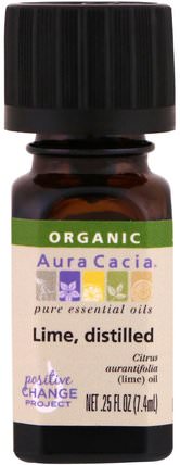 Organic 100% Pure Essential Oil, Lime, Distilled.25 fl oz (7.4 ml) by Aura Cacia, 健康，皮膚，按摩油 HK 香港