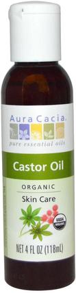 Organic Skin Care, Castor Oil, 4 fl oz (118 ml) by Aura Cacia, 健康，皮膚，蓖麻油，身體護理油 HK 香港