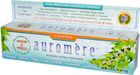 Ayurvedic Herbal Toothpaste, Licorice, 4.16 oz (75 ml/117 g) by Auromere, 沐浴，美容，牙膏，口腔牙齒護理，牙齒美白 HK 香港