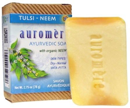 Ayurvedic Soap, Tulsi-Neem, 2.75 oz (78 g) by Auromere, 洗澡，美容，肥皂 HK 香港